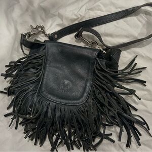 Fringe Black Leather Crossbody Bag